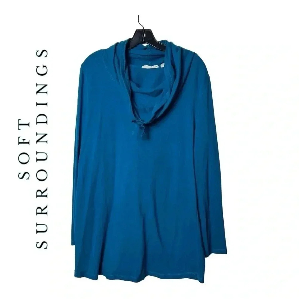 1506. SOFT SURROUNDINGS COWL NECK LONG SLEEVE TOP SIZE X-LARGE BLUE COLOR COTTON